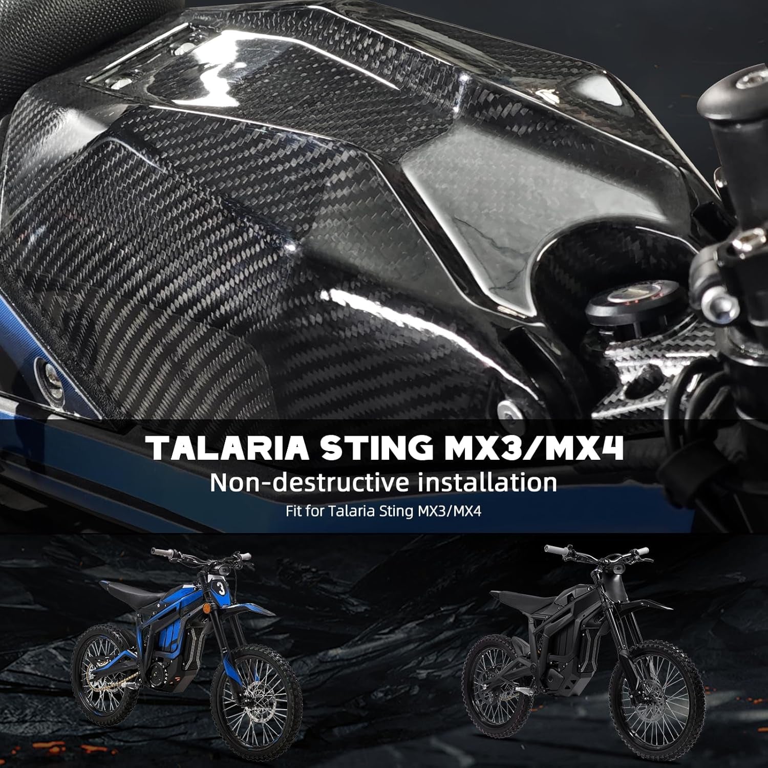 Real Carbon Fiber Battery Cover for Taparia Sting-High Strength Battery Guard Cover Talaria Sting R Bike Carbon Fiber for Talaria Sting R Bike Accessories Talaria Sting MX3/MX4 Electric Dirt Bike