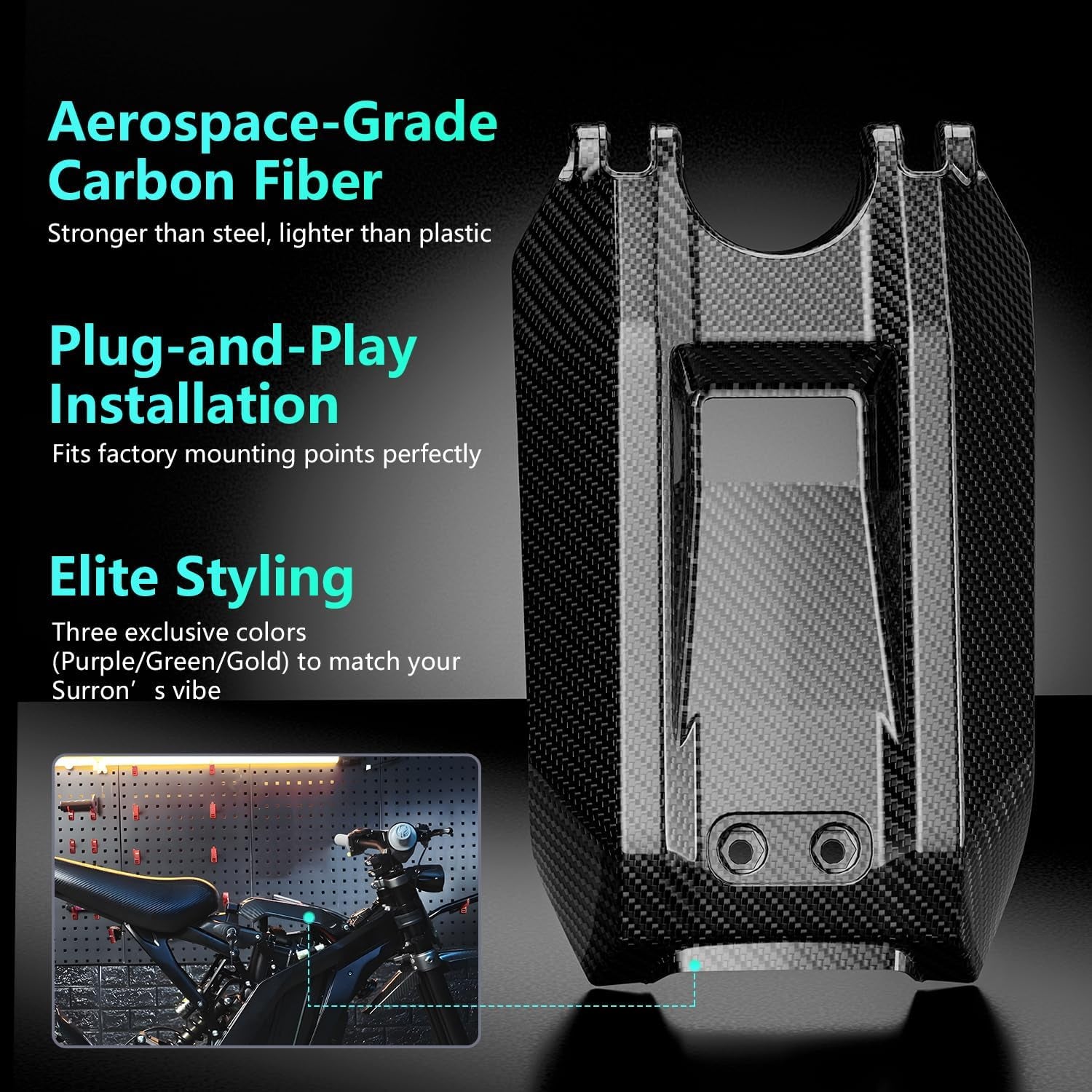 Surron Battery Cover Carbon Fiber Motorcycle Ebike Battery Lid Guards Wrap for Surron Sur Ron Light Bee X/S Electric Dirt Bike Black