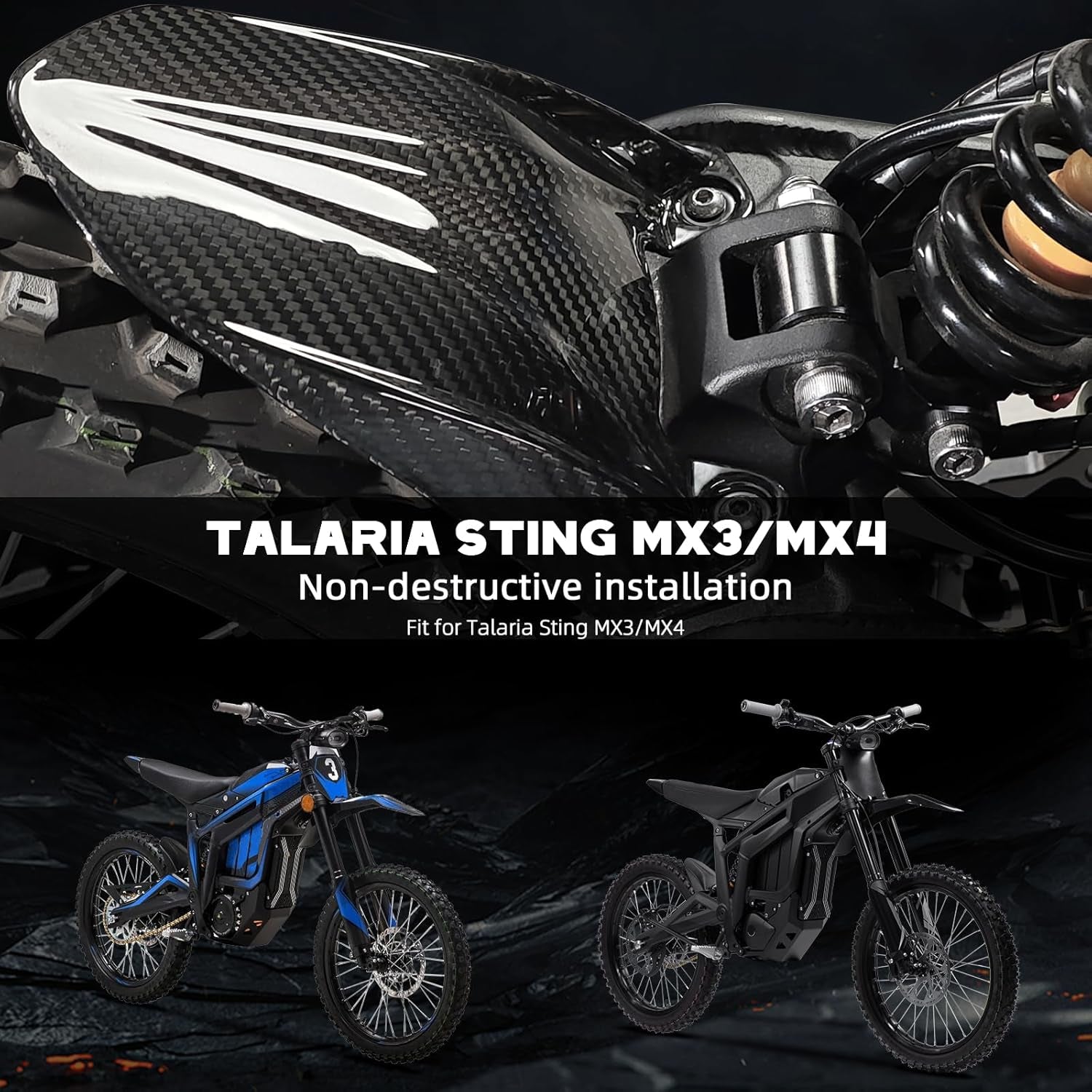 Real Carbon Fiber Mud Guard - Rear Cushion Fender Rear Fender Plastic Taparia Carbon Fiber Parts for Talaria Sting MX3/MX4/MX5 Talaria Electric Dirt Bike Talaria Sting R Bike Accessories